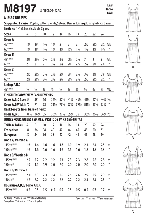 McCall's Sewing Pattern 8197 Baby Doll Dresses from Jaycotts Sewing Supplies