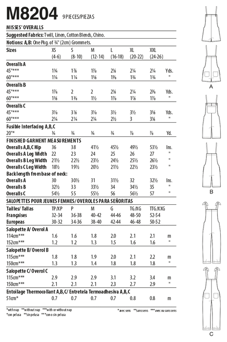 McCall's Sewing Pattern 8204 Women's Overalls from Jaycotts Sewing Supplies