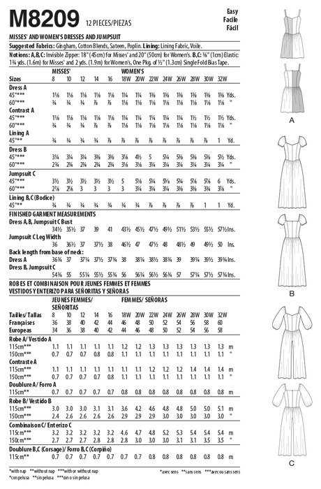 McCall's Sewing Pattern 8209 Dresses and Jumpsuit from Jaycotts Sewing Supplies