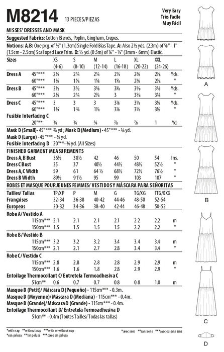 McCall's Sewing Pattern 8214 Dresses and Face Mask from Jaycotts Sewing Supplies