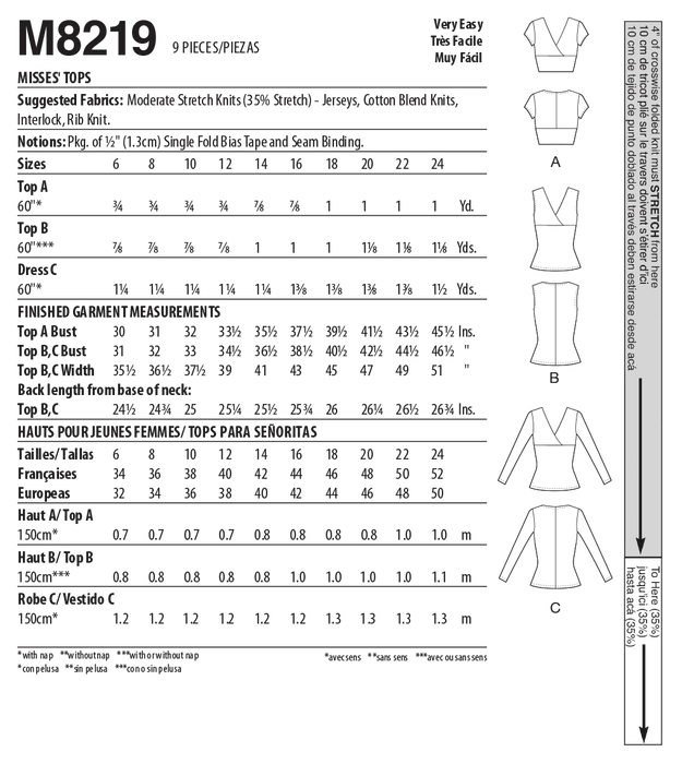 McCall's Sewing Pattern 8219 Ladies Front Crossover Tops from Jaycotts Sewing Supplies