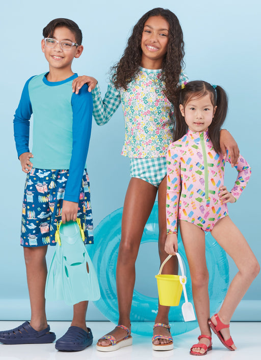 McCall's sewing pattern 8395 Children's Rash Guard Bodysuit, Top, Shorts and Bikini from Jaycotts Sewing Supplies