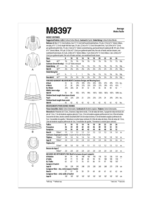 McCall's sewing pattern 8397 Misses' Costumes from Jaycotts Sewing Supplies