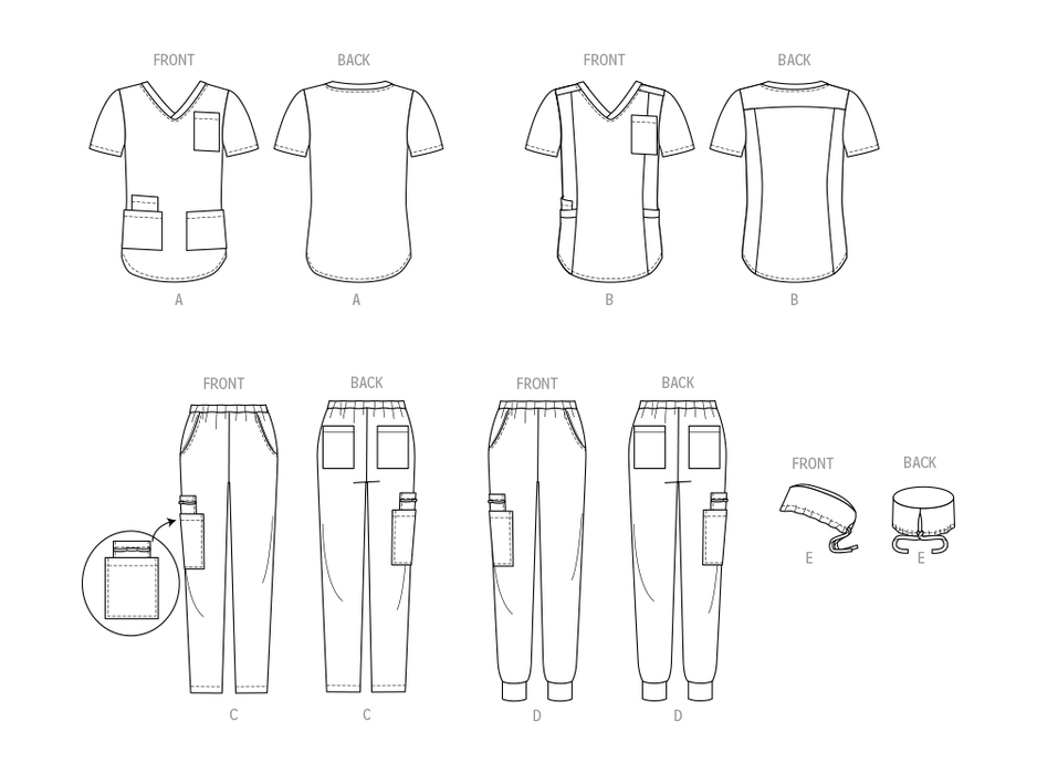 McCall's sewing pattern 8421 Knit Scrub Tops, Pants, Jogger and Cap from Jaycotts Sewing Supplies