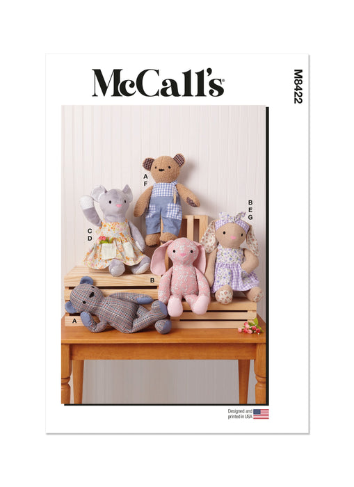 McCall's sewing pattern 8422 Plush Bear, Bunny and Mouse with Clothes from Jaycotts Sewing Supplies