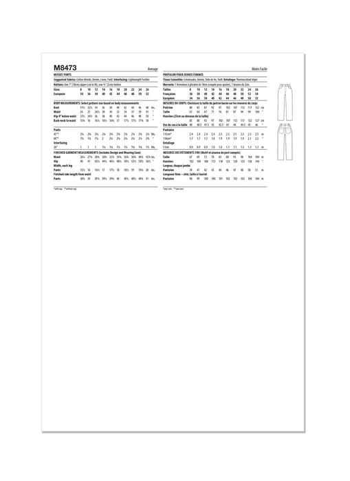 McCall's Sewing Pattern 8473 Misses' Pants by Melissa Watson from Jaycotts Sewing Supplies