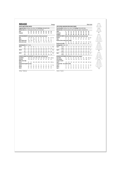 McCall's Sewing Pattern 8480 Misses' Skirt in Three Lengths from Jaycotts Sewing Supplies