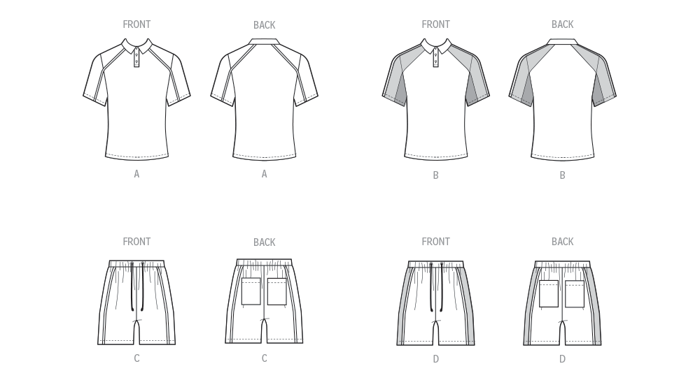 McCall's Sewing Pattern 8485 Men's Knit Tops and Shorts from Jaycotts Sewing Supplies