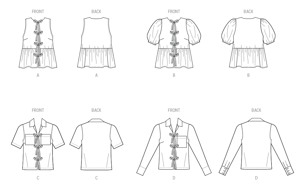 McCall's sewing pattern 8557 Misses' and Women's Tie Front Tops from Jaycotts Sewing Supplies