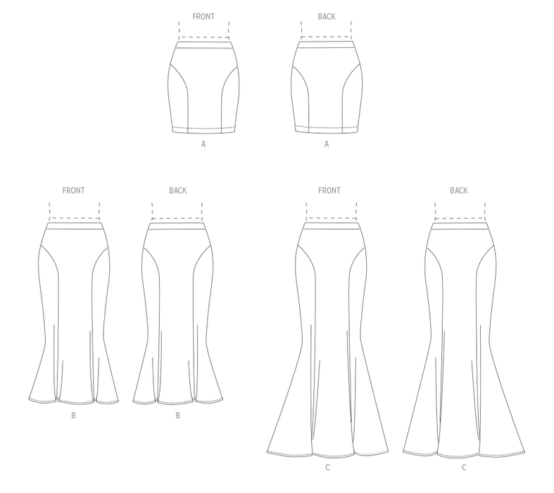 McCall's sewing pattern 8558 Misses' Knit Skirt in Three Lengths from Jaycotts Sewing Supplies