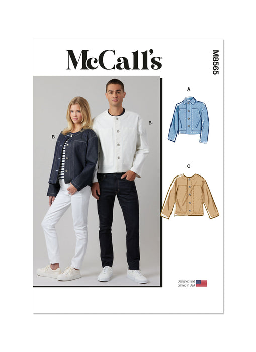 McCall's sewing pattern 8565 Unisex Jacket with Collar Variations from Jaycotts Sewing Supplies