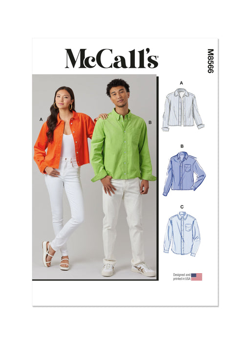 McCall's sewing pattern 8566 Unisex Shirt in Three Lengths from Jaycotts Sewing Supplies