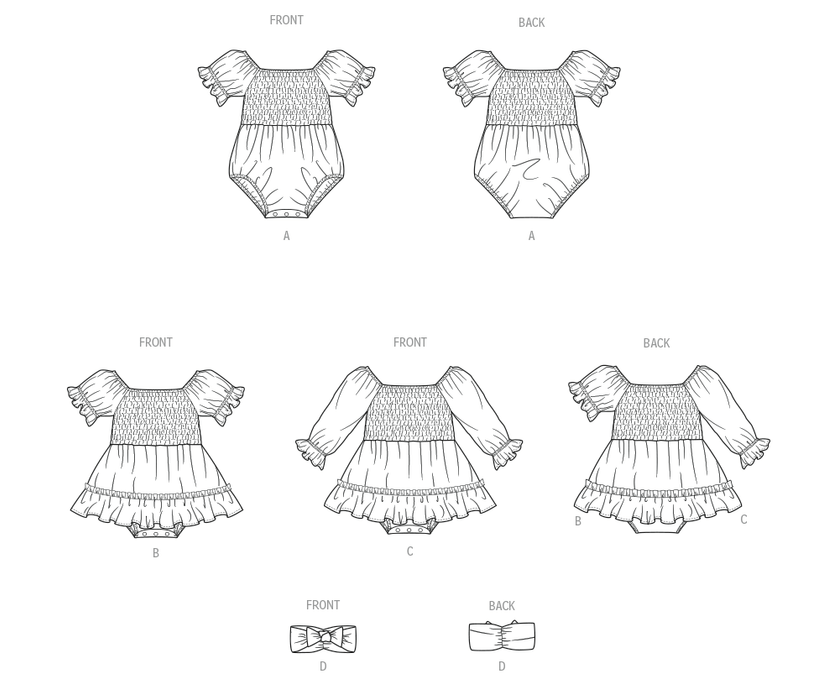 McCall's Sewing Pattern 8591 Babies' Romper, Dresses and Headband from Jaycotts Sewing Supplies
