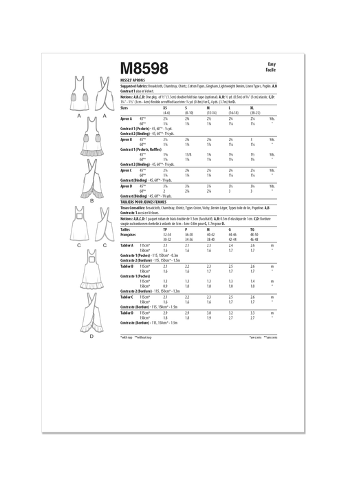 McCall's Sewing Pattern 8598 Misses' Cottage Core Aprons from Jaycotts Sewing Supplies