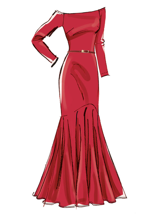 McCall's sewing pattern 8605 off-the-shoulder trumpet dress from Jaycotts Sewing Supplies