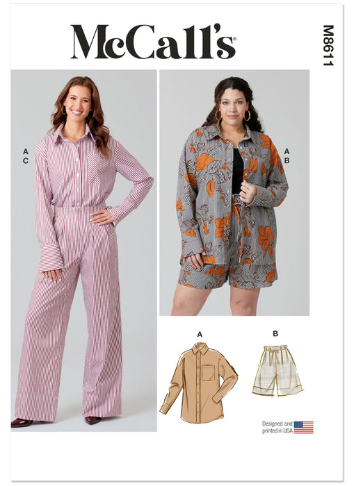 McCall's sewing pattern 8611 Women's Shirt, Shorts and Trousers from Jaycotts Sewing Supplies
