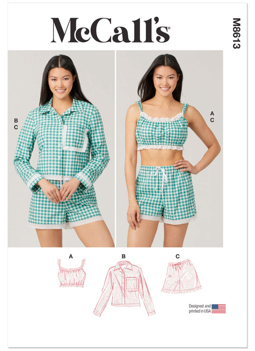 McCall's sewing pattern 8613 Bralette, Shirt and Shorts from Jaycotts Sewing Supplies