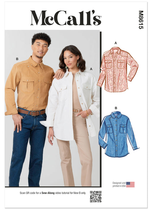 McCall's sewing pattern 8615 Unisex Casual button front Shirts from Jaycotts Sewing Supplies