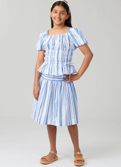 McCall's sewing pattern 8619 Girls' Ruched Dress, Top and Skirt from Jaycotts Sewing Supplies