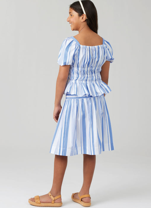 McCall's sewing pattern 8619 Girls' Ruched Dress, Top and Skirt from Jaycotts Sewing Supplies