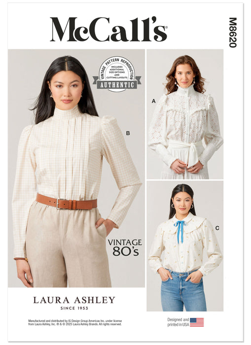 McCall's sewing pattern 8620 Vintage 1980's Laura Ashley blouses from Jaycotts Sewing Supplies