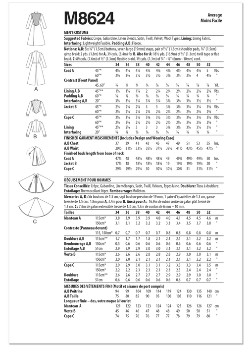 McCall's sewing pattern 8624 Men's Costume from Jaycotts Sewing Supplies