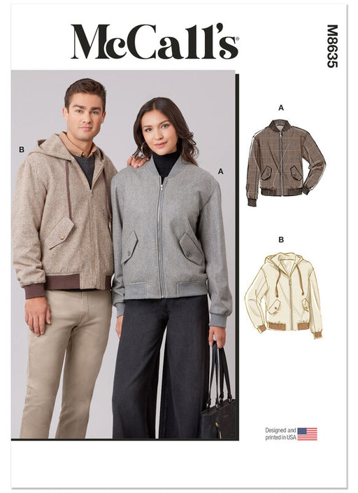 McCall's sewing pattern 8635 Unisex Bomber Jacket with or without Hood from Jaycotts Sewing Supplies