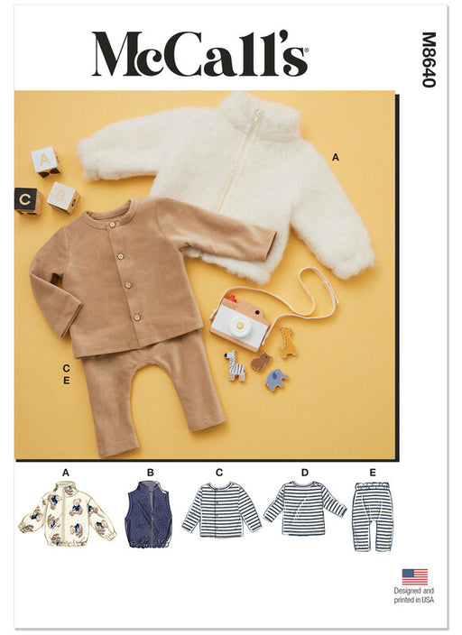 McCall's sewing pattern 8640 Babies Jacket, Knit Tops and Pants from Jaycotts Sewing Supplies