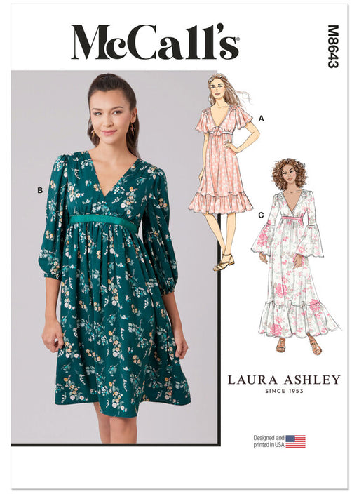 McCall's sewing pattern 8643 Misses' Lined Dresses by Laura Ashley from Jaycotts Sewing Supplies