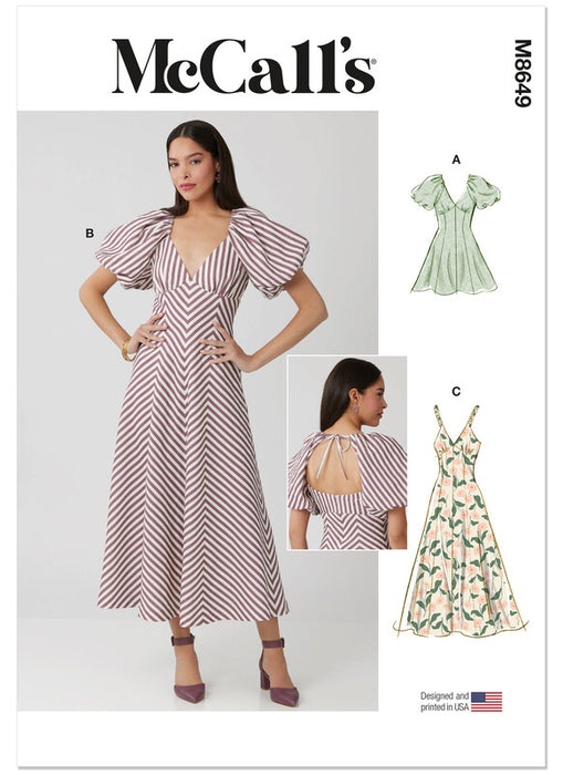 McCall's sewing pattern 8649 Misses' Midi Dress with Sleeve and Length Variations from Jaycotts Sewing Supplies