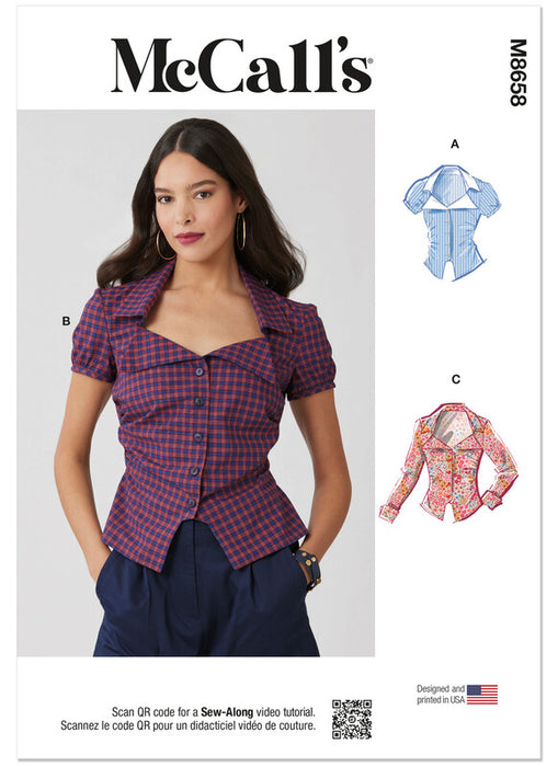 McCall's sewing pattern 8658 Misses' Woven Top with Sleeve Variations from Jaycotts Sewing Supplies