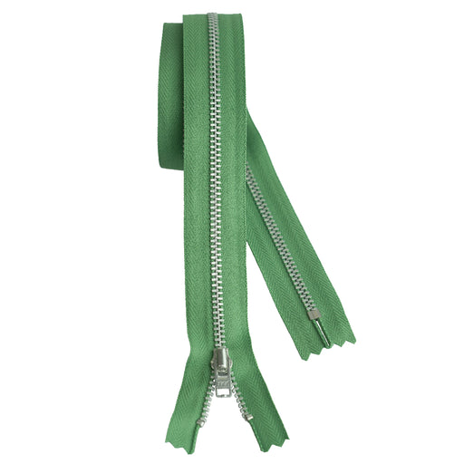 YKK silver tooth Metal Dress Zips - mid green from Jaycotts Sewing Supplies