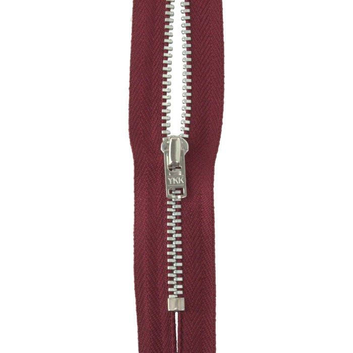 YKK silver tooth Metal Dress Zips - Wine from Jaycotts Sewing Supplies