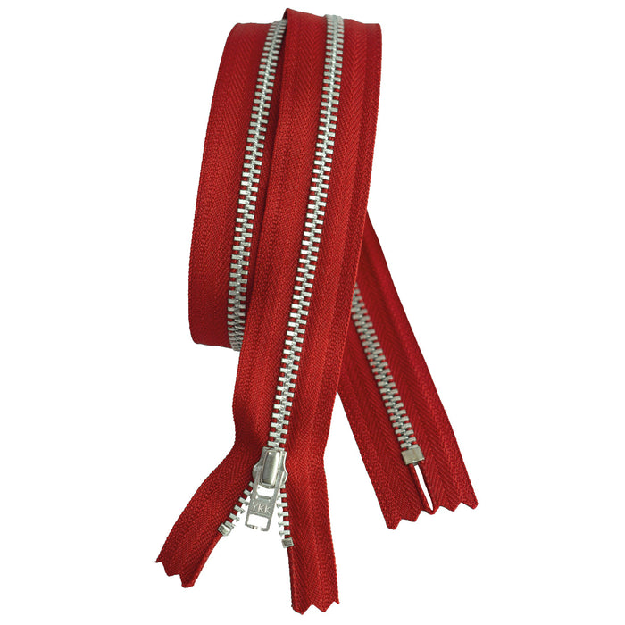 YKK silver tooth Metal Dress Zips - Red from Jaycotts Sewing Supplies