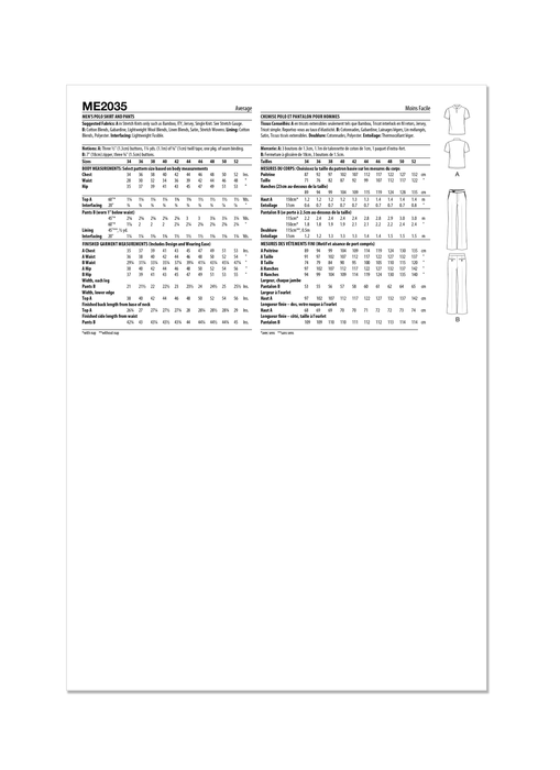 Know Me sewing pattern 2035 Men's Polo Shirt and Pants from Jaycotts Sewing Supplies