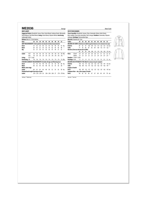 Know Me sewing pattern 2036 Men's Jacket from Jaycotts Sewing Supplies