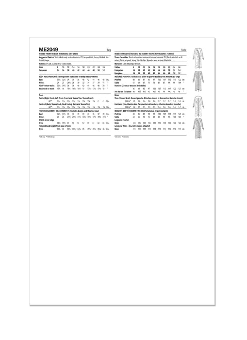 Know Me sewing pattern 2049 Reversible Knit Dress by Lydia Naomi from Jaycotts Sewing Supplies