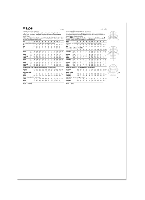 Know Me sewing pattern 2061 Men's Puffer Coat by Norris Dánta Ford from Jaycotts Sewing Supplies