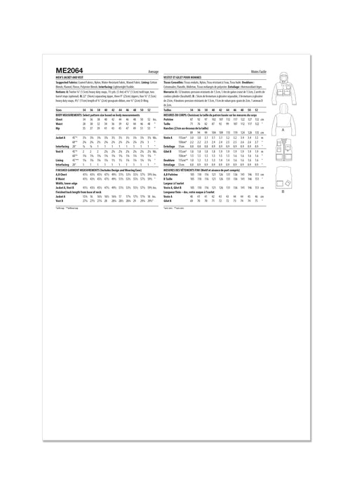 Know Me sewing pattern 2064 Men's Jacket and Vest by Donny Q from Jaycotts Sewing Supplies