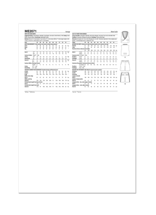 Know Me sewing pattern 2071 Men's Vest and Shorts by Sins of Many from Jaycotts Sewing Supplies