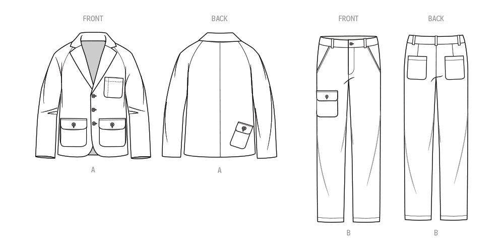 Know Me sewing pattern KM2075 Men's Jacket and Pants by Donny Q from Jaycotts Sewing Supplies