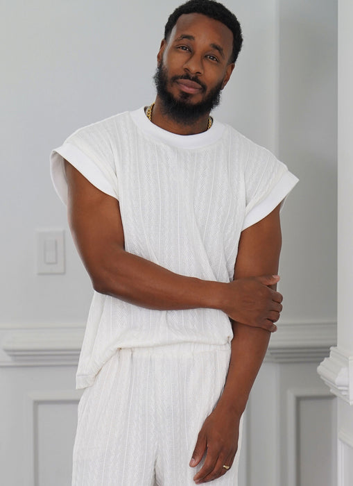 Know Me sewing pattern 2130 Men's Knit Top and Shorts by Norris Dánta Ford from Jaycotts Sewing Supplies