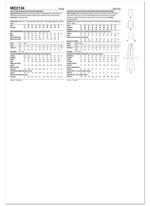 Know Me sewing pattern 2134 Trouser and Knit Top by Sew Bake Make from Jaycotts Sewing Supplies