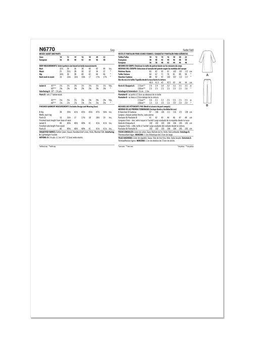 New Look Sewing Pattern 6770 Misses' Jacket and Pants from Jaycotts Sewing Supplies