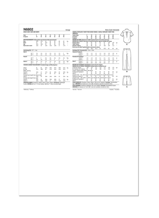 New Look sewing pattern 6802 Relaxed Shirt, Pants and Shorts from Jaycotts Sewing Supplies