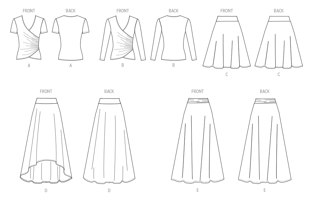 New Look sewing pattern 6804 Knit Tops and Skirts from Jaycotts Sewing Supplies