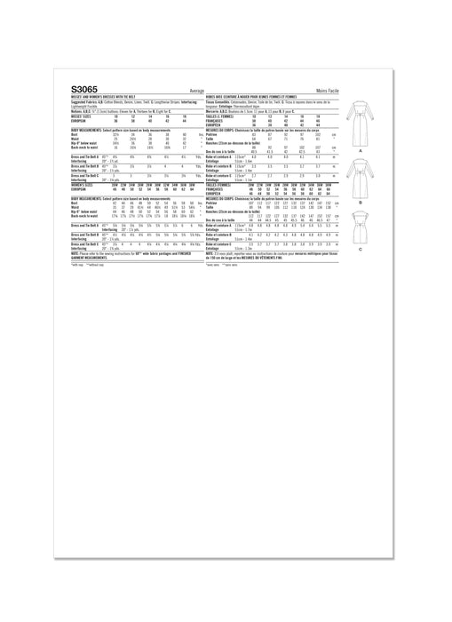 Simplicity sewing pattern 3065 Dresses with Tie Belt from Jaycotts Sewing Supplies