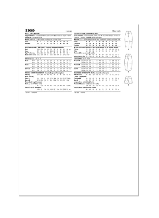 Simplicity sewing pattern 3069 Pants and Shorts from Jaycotts Sewing Supplies