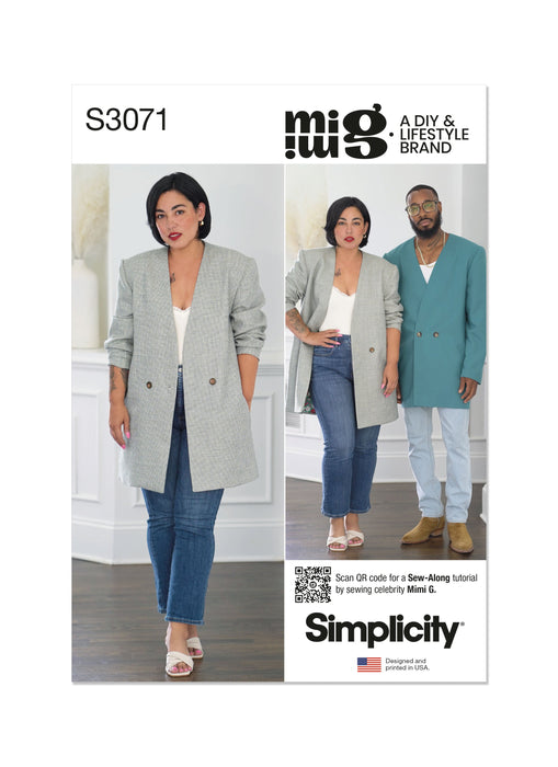 Simplicity sewing pattern 3071 Unisex Blazer by Mimi G Style from Jaycotts Sewing Supplies