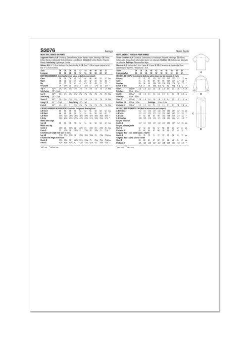 Simplicity sewing pattern 3076 Men's Tops, Shorts and Pants from Jaycotts Sewing Supplies